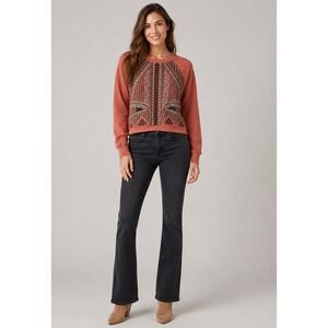 Anthropologie Akemi &‎ Kin Sweater Womens Small Peach Cotton Emrboidered Beaded